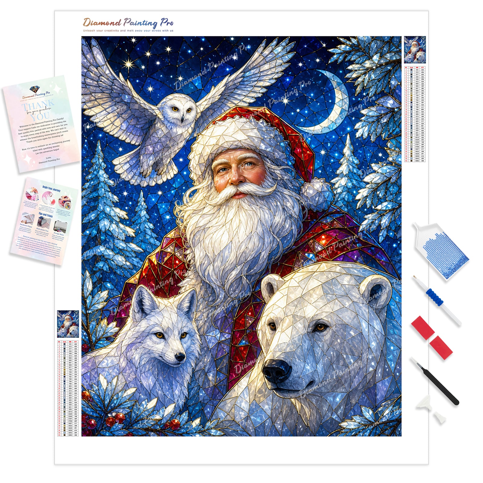 Santa and Polar Kingdom Diamond Painting Kit - Full Drill / Square or Round Diamonds with AB Drills Option