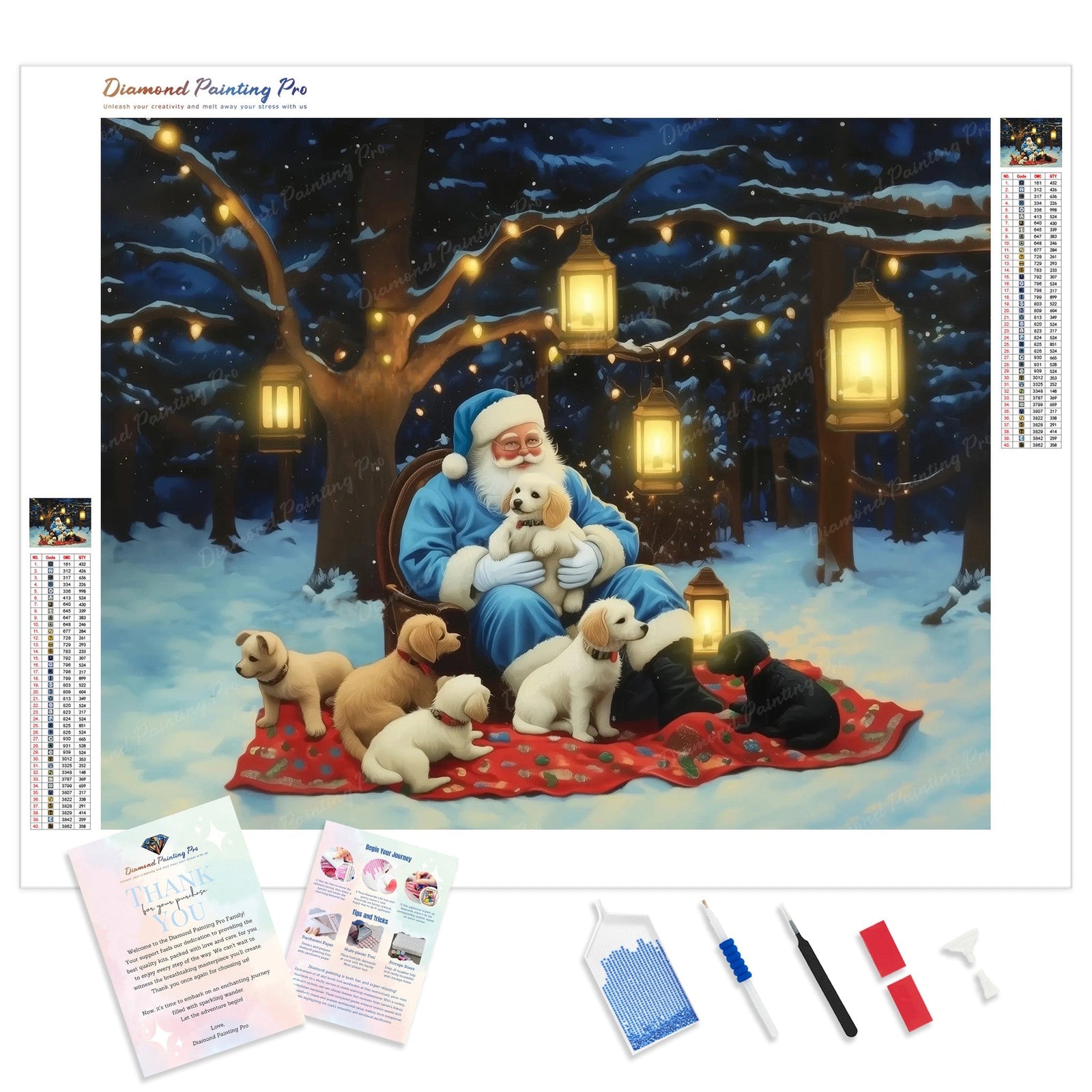 Santa and Puppies Diamond Painting Kit - Full Drill / Square or Round Diamonds with AB Drills Option