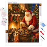 Santa and Whiskered Assistant Diamond Painting Kit - Full Drill / Square or Round Diamonds with AB Drills Option