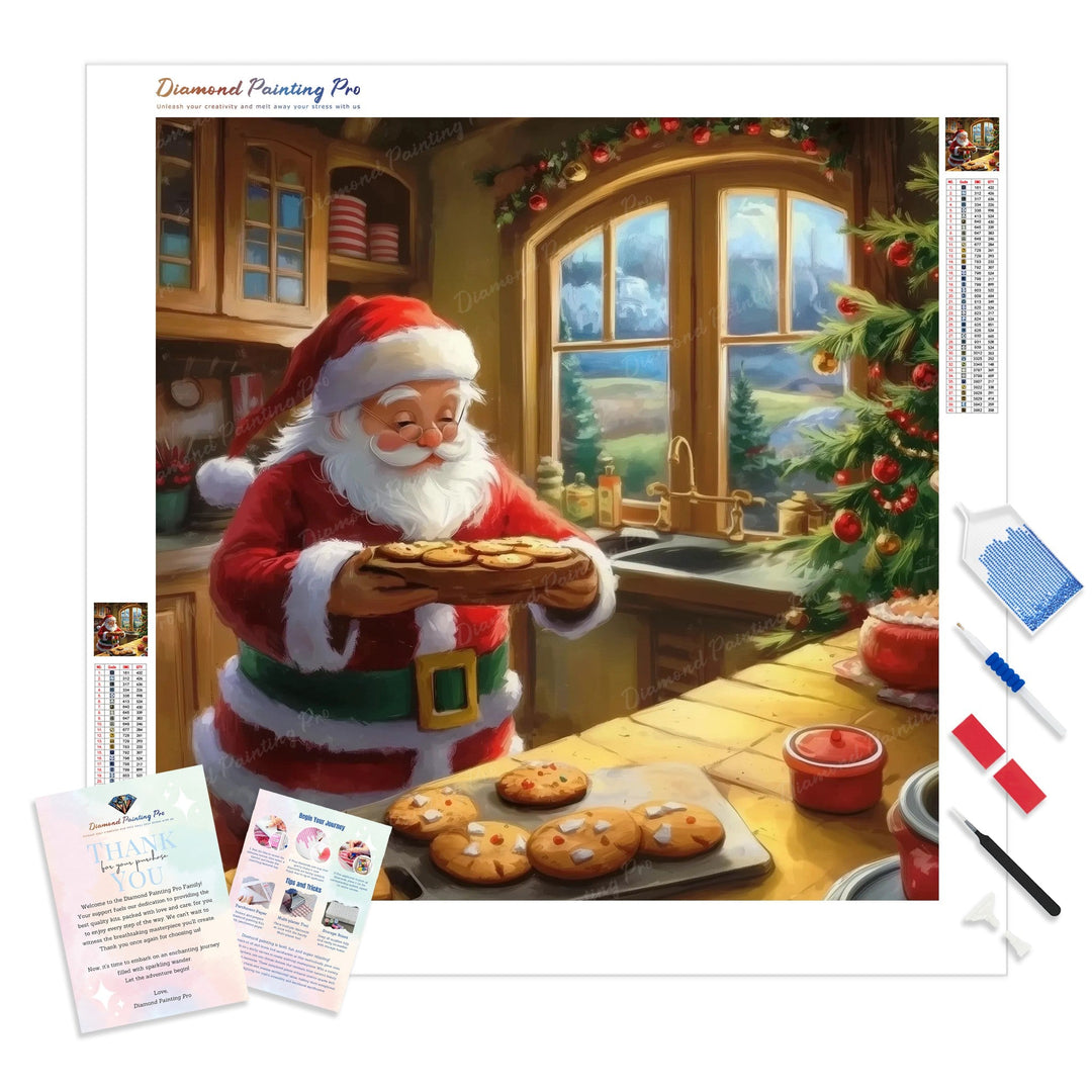 Santa's Baking Time Diamond Painting Kit - Full Drill / Square or Round Diamonds with AB Drills Option