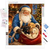 Santa with Puppies Diamond Painting Kit - Full Drill / Square or Round Diamonds with AB Drills Option