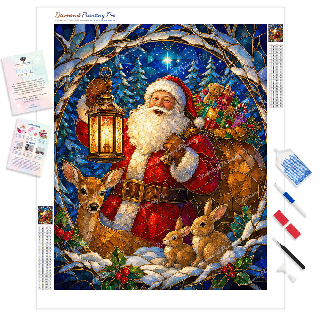 Santa Woodland Walk Diamond Painting Kit - Full Drill / Square or Round Diamonds with AB Drills Option