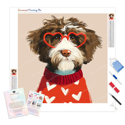 Scruffy Dog in Heart Glasses Diamond Painting Kit - Full Drill / Square or Round Diamonds with AB Drills Option