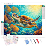 Sea Turtle Voyage Diamond Painting Kit - Full Drill / Square or Round Diamonds with AB Drills Option