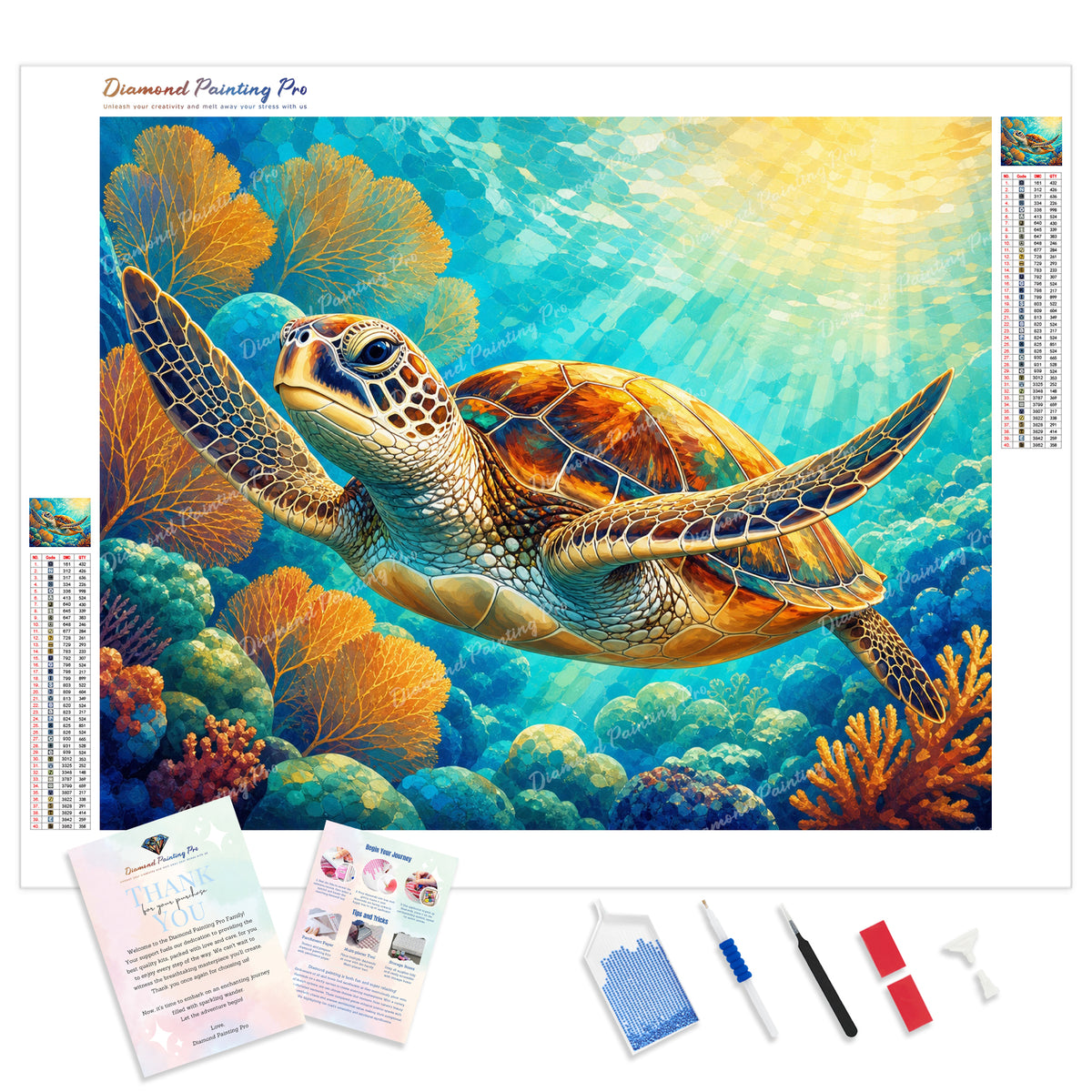 Sea Turtle Voyage Diamond Painting Kit - Full Drill / Square or Round Diamonds with AB Drills Option