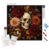 Skull with Dahlias Diamond Painting Kit - Full Drill / Square or Round Diamonds with AB Drills Option