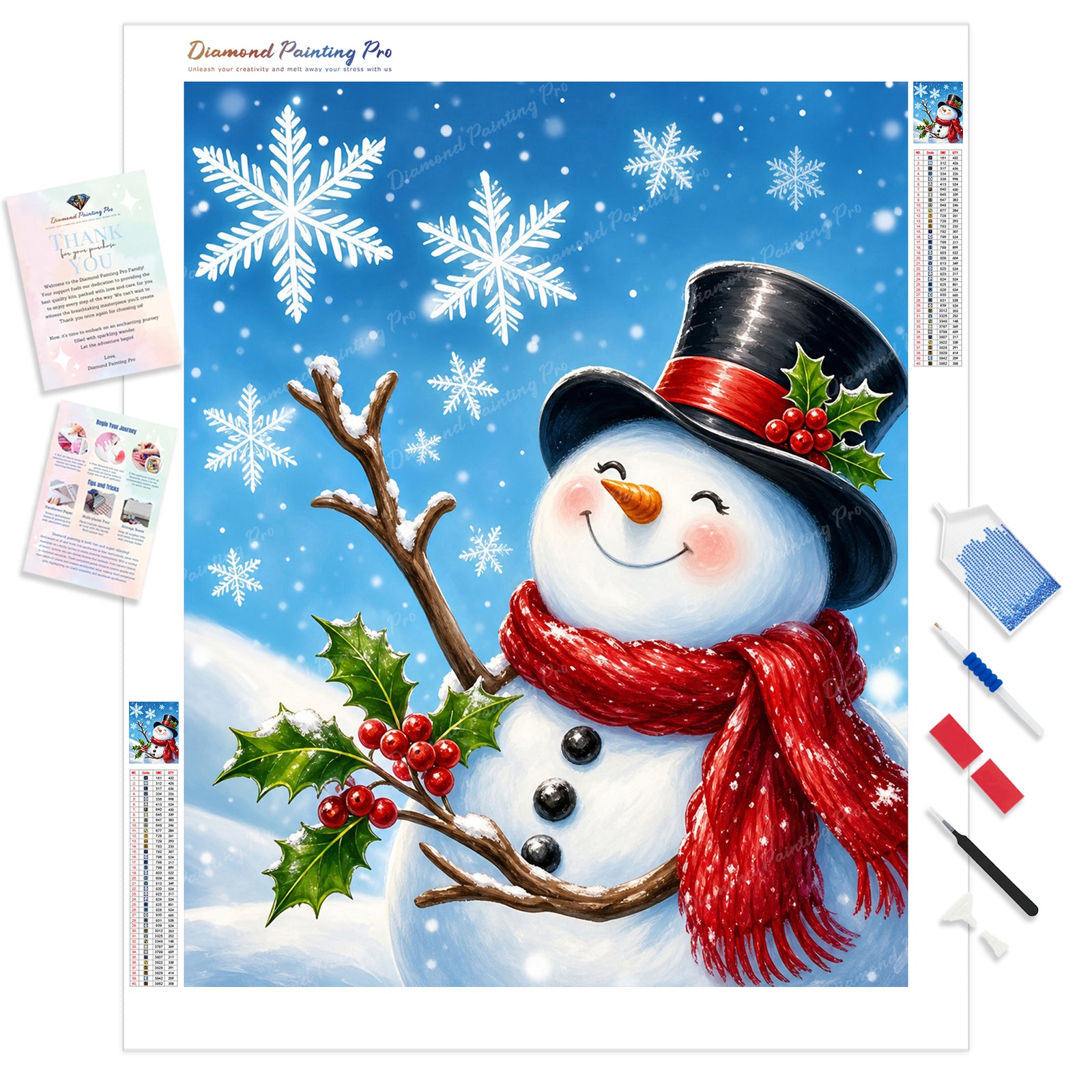 Smiling Snowman Diamond Painting Kit - Full Drill / Square or Round Diamonds with AB Drills Option