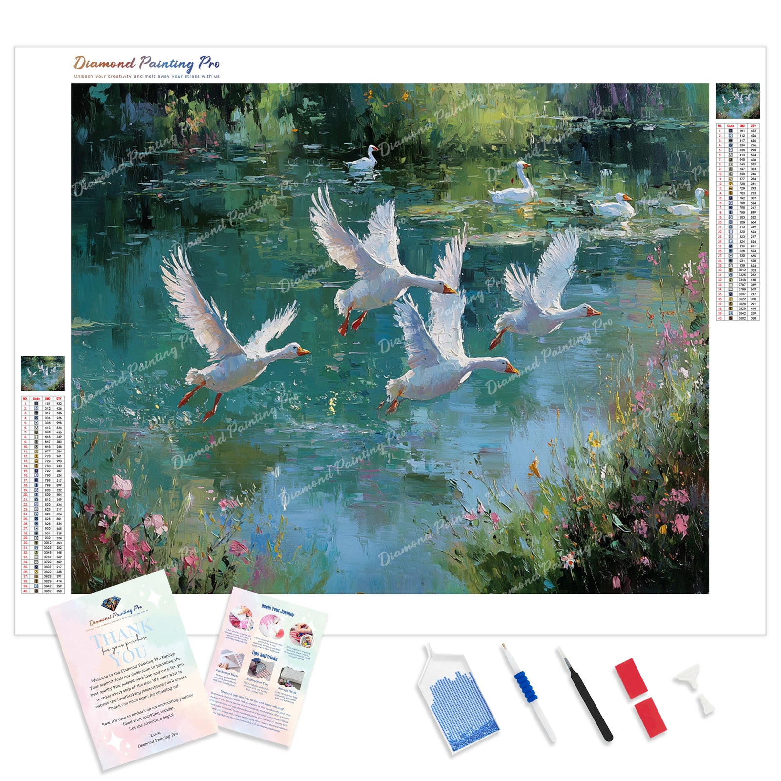 Snow Geese and Lake Diamond Painting Kit - Full Drill / Square or Round Diamonds with AB Drills Option