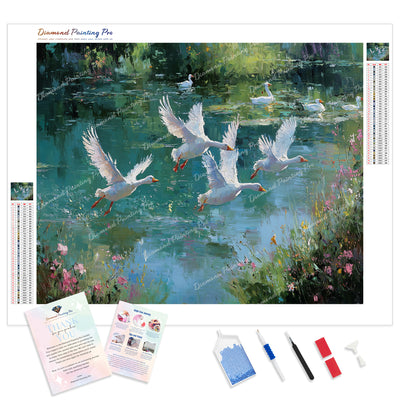 Snow Geese and Lake Diamond Painting Kit - Full Drill / Square or Round Diamonds with AB Drills Option