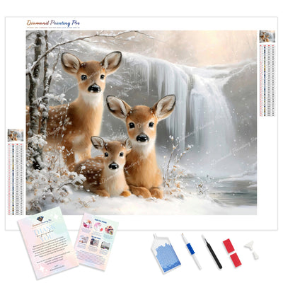 Snowfall Fawn Family Diamond Painting Kit - Full Drill / Square or Round Diamonds with AB Drills Option