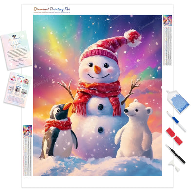 Snowman, Penguin and Polar Bear Diamond Painting Kit - Full Drill / Square or Round Diamonds with AB Drills Option