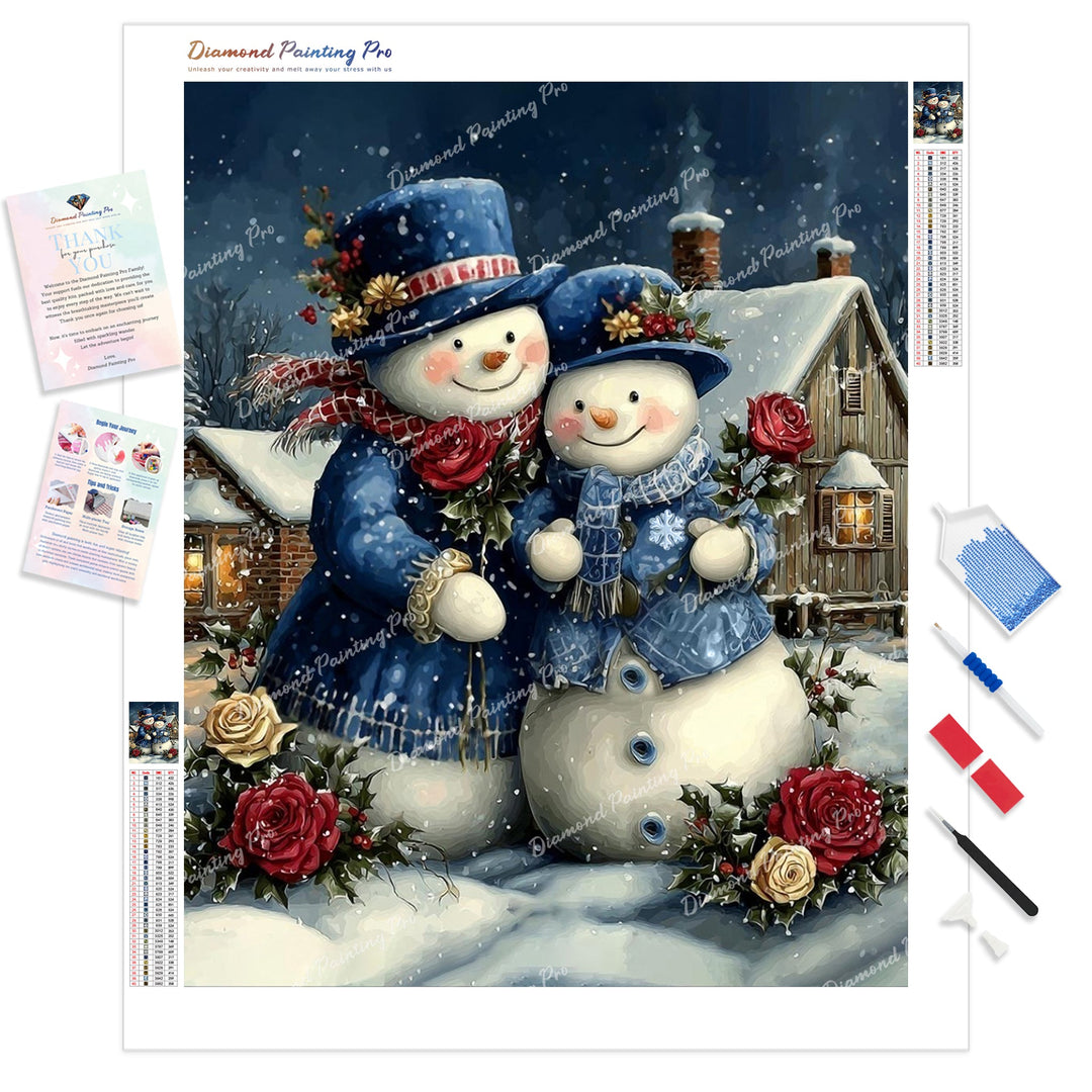 Snowman Sweethearts Diamond Painting Kit - Full Drill / Square or Round Diamonds with AB Drills Option