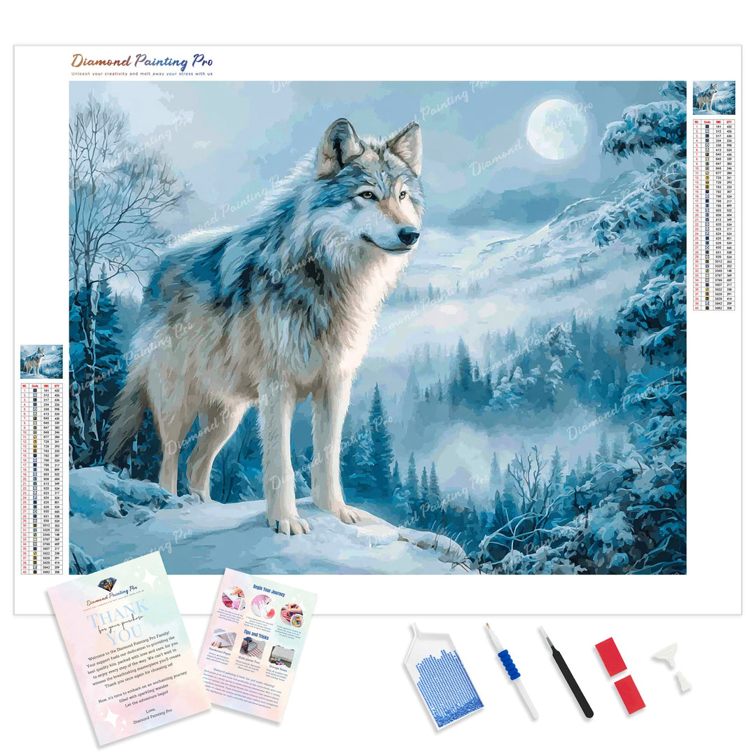 Snowy Winter Wolf Diamond Painting Kit - Full Drill / Square or Round Diamonds with AB Drills Option