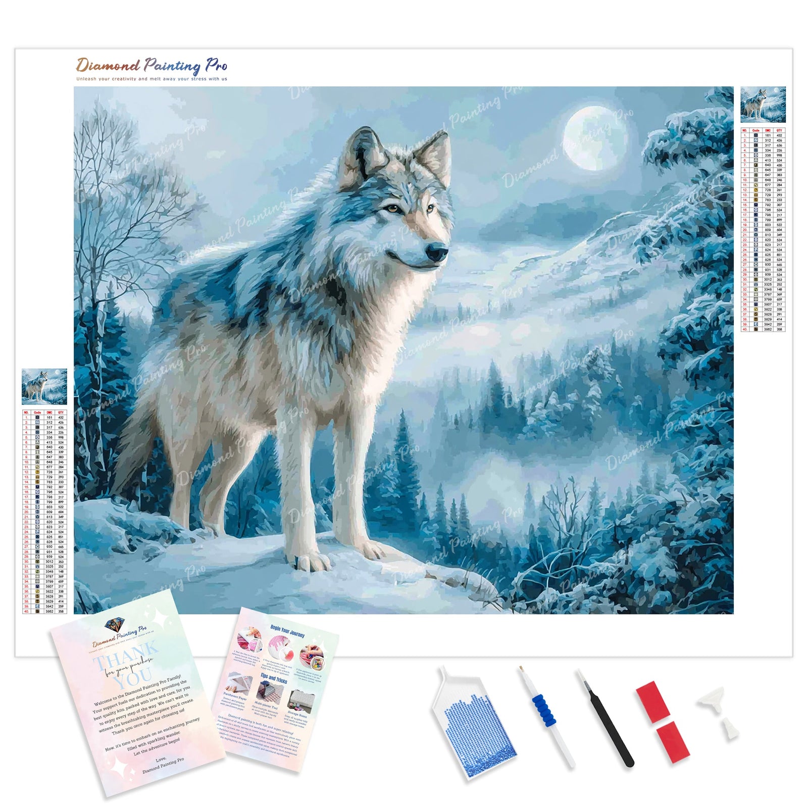 Snowy Winter Wolf Diamond Painting Kit - Full Drill / Square or Round Diamonds with AB Drills Option