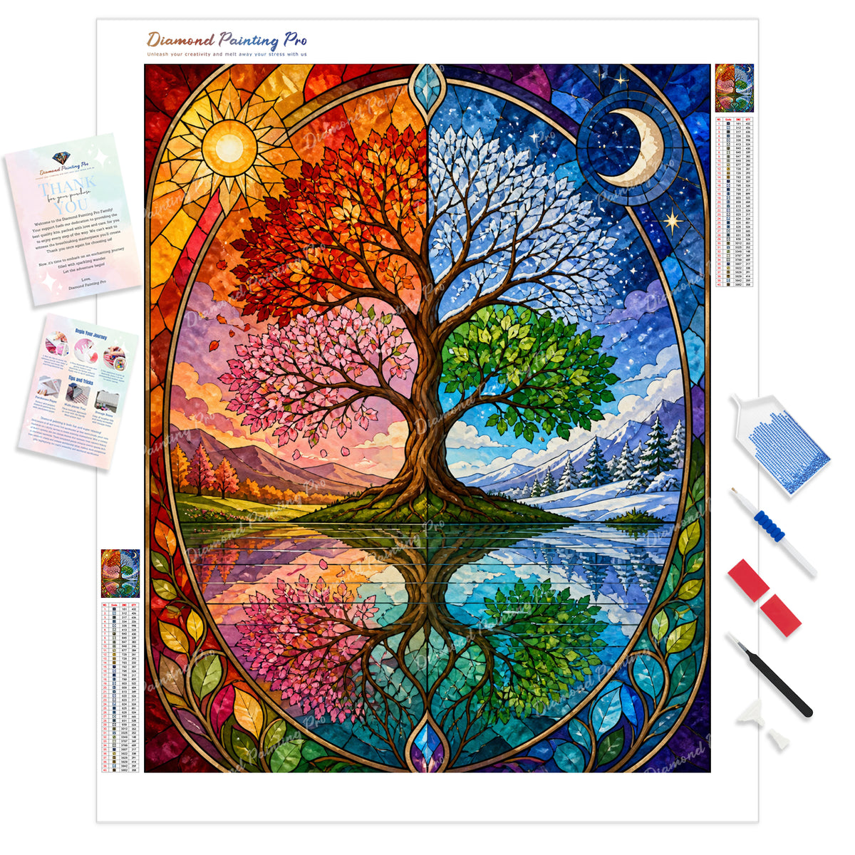 Solstice Tree of Life Diamond Painting Kit - Full Drill / Square or Round Diamonds with AB Drills Option