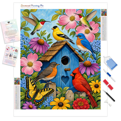 Songbird and Flowers Diamond Painting Kit - Full Drill / Square or Round Diamonds with AB Drills Option
