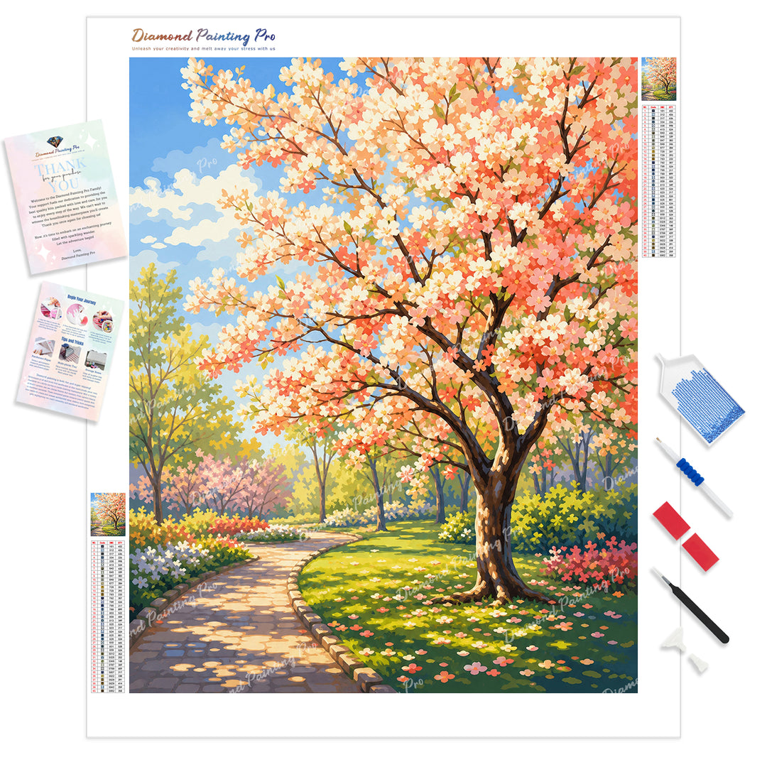 Spring Blossom Garden Diamond Painting Kit - Full Drill / Square or Round Diamonds with AB Drills Option