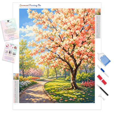 Spring Blossom Garden Diamond Painting Kit - Full Drill / Square or Round Diamonds with AB Drills Option