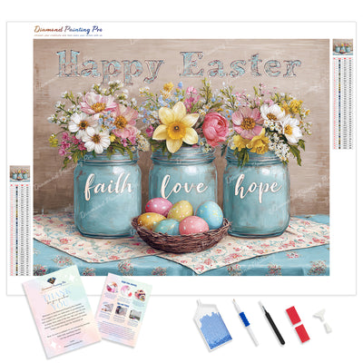 Spring Flower Jars Diamond Painting Kit - Full Drill / Square or Round Diamonds with AB Drills Option