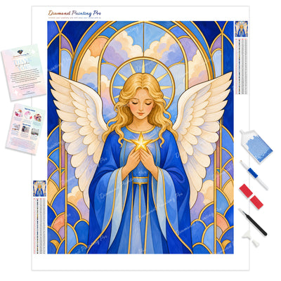 Stained-Glass Angel Diamond Painting Kit - Full Drill / Square or Round Diamonds with AB Drills Option