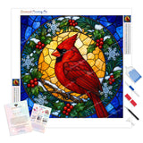 Stained-Glass Cardinal Diamond Painting Kit - Full Drill / Square or Round Diamonds with AB Drills Option