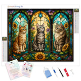 Stained-Glass Cats Diamond Painting Kit - Full Drill / Square or Round Diamonds with AB Drills Option
