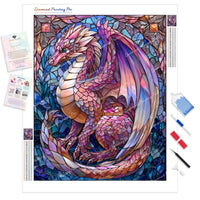Stained Glass Dragon Diamond Painting Kit - Full Drill / Square or Round Diamonds with AB Drills Option