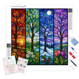 Stained-Glass Four Seasons Diamond Painting Kit - Full Drill / Square or Round Diamonds with AB Drills Option