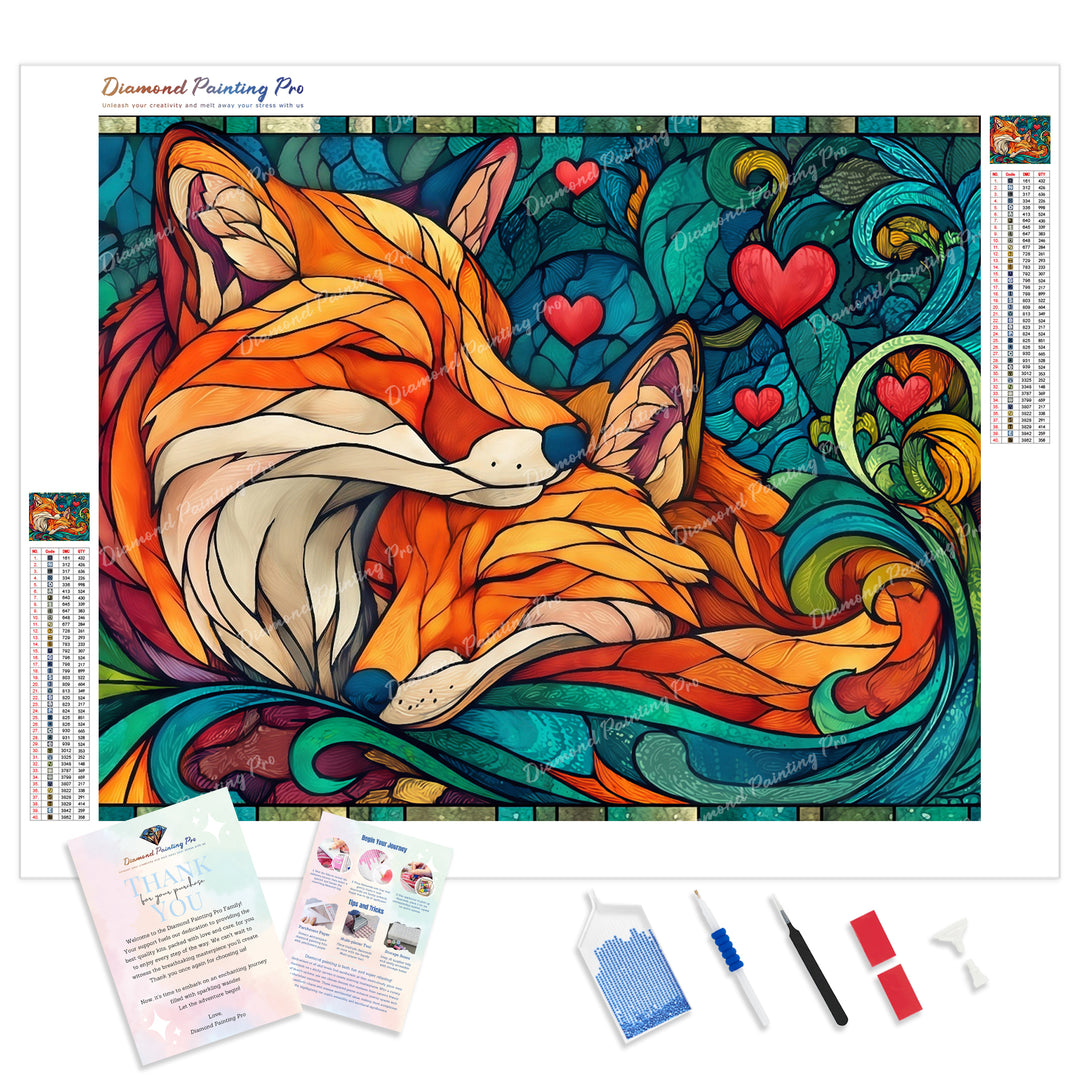 Stained-Glass Foxes Diamond Painting Kit - Full Drill / Square or Round Diamonds with AB Drills Option
