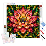 Stained-Glass Lotus Diamond Painting Kit - Full Drill / Square or Round Diamonds with AB Drills Option