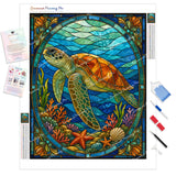 Stained-Glass Sea Turtle Diamond Painting Kit - Full Drill / Square or Round Diamonds with AB Drills Option