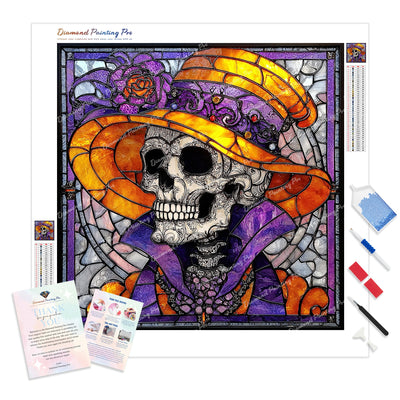 Stained Glass Skull Baron Diamond Painting Kit - Full Drill / Square or Round Diamonds with AB Drills Option