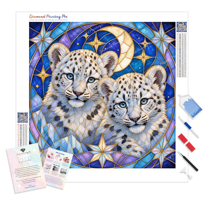 Stained-Glass Snow Leopard Diamond Painting Kit - Full Drill / Square or Round Diamonds with AB Drills Option