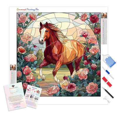 Stained-Glass Stallion Diamond Painting Kit - Full Drill / Square or Round Diamonds with AB Drills Option