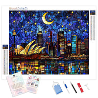 Stained Glass Sydney Skyline Diamond Painting Kit - Full Drill / Square or Round Diamonds with AB Drills Option