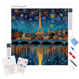 Starry Paris Skyline Diamond Painting Kit - Full Drill / Square or Round Diamonds with AB Drills Option