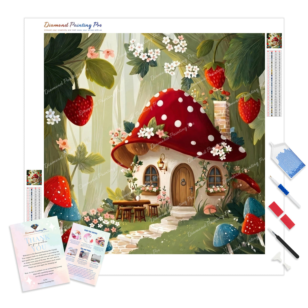 Strawberry Cottage Diamond Painting Kit - Full Drill / Square or Round Diamonds with AB Drills Option