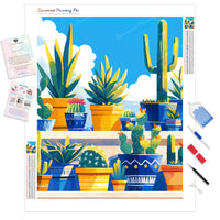 Sunlit Cactus Balcony | Diamond Painting Kit - Full Drill - Square or Round Diamonds with AB Drills Option