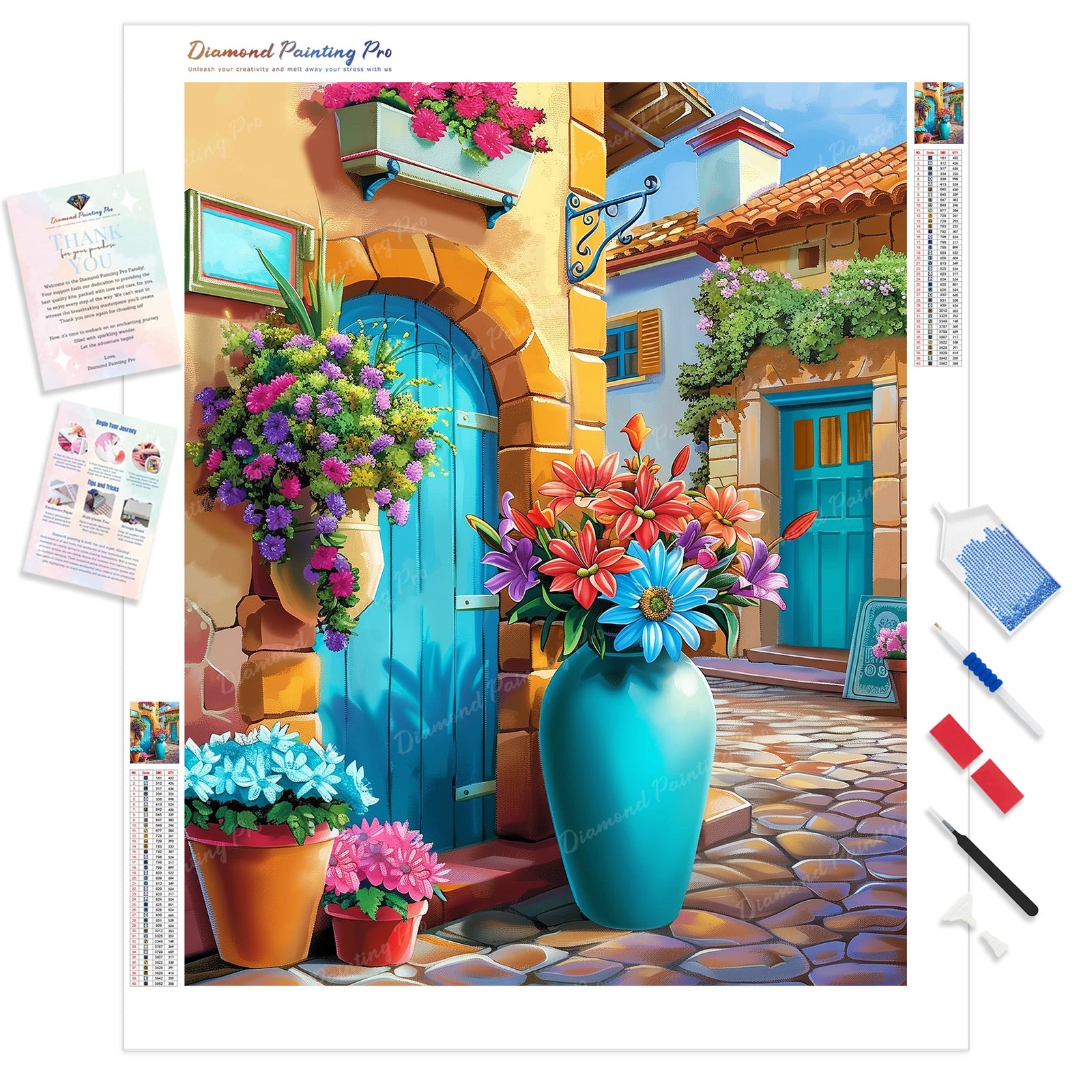 Sunlit Floral Village | Diamond Painting Kit - Full Drill - Square or Round Diamonds with AB Drills Option