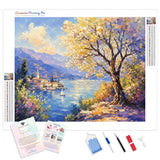 Sunlit Lakeside Village Diamond Painting Kit - Full Drill / Square or Round Diamonds with AB Drills Option