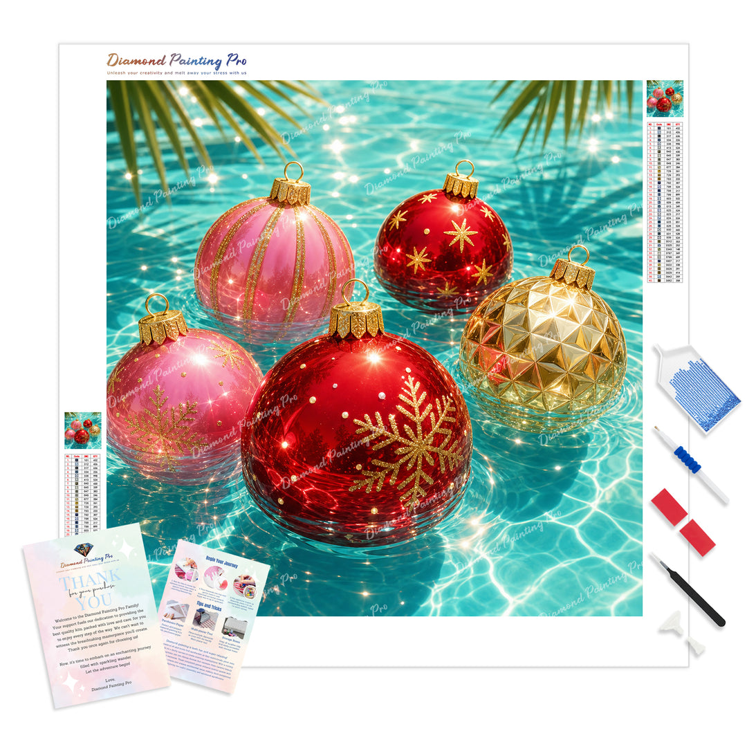 Sunlit Xmas Baubles Diamond Painting Kit - Full Drill / Square or Round Diamonds with AB Drills Option