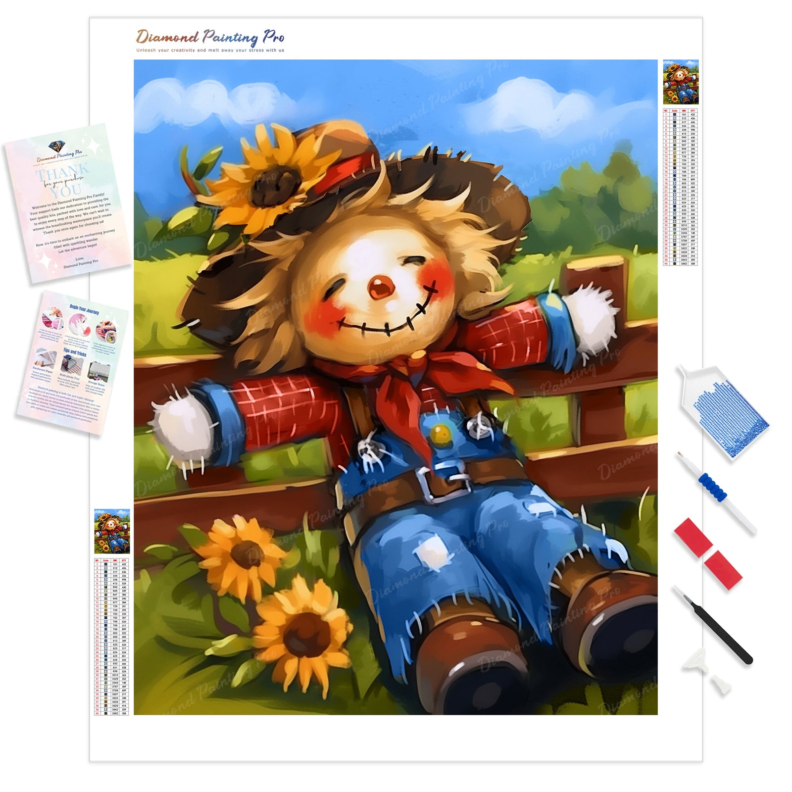 Sunny The Scarecrow | Diamond Painting Kit - Full Drill - Square or Round Diamonds with AB Drills Option