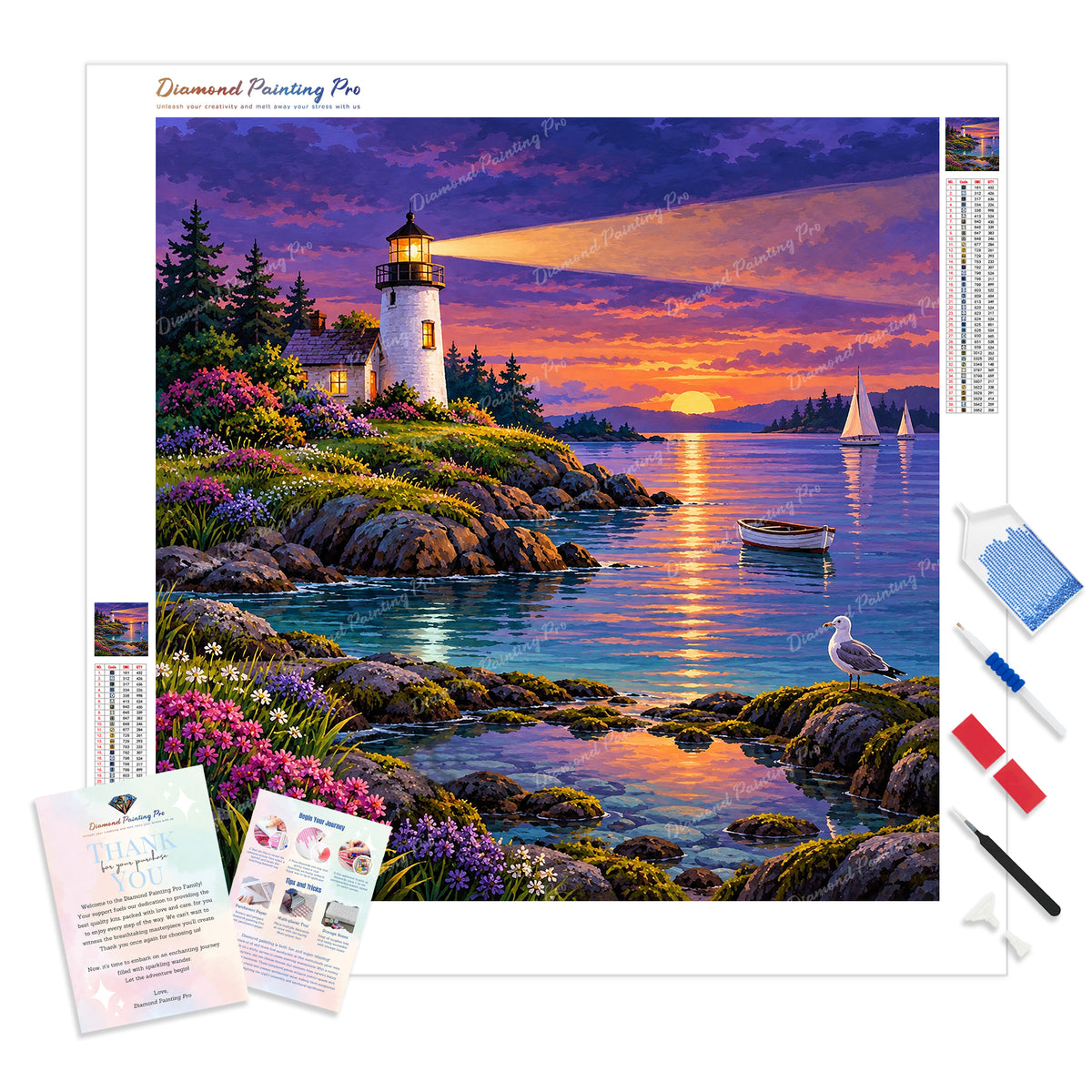 Sunset Shoreline Diamond Painting Kit - Full Drill / Square or Round Diamonds with AB Drills Option