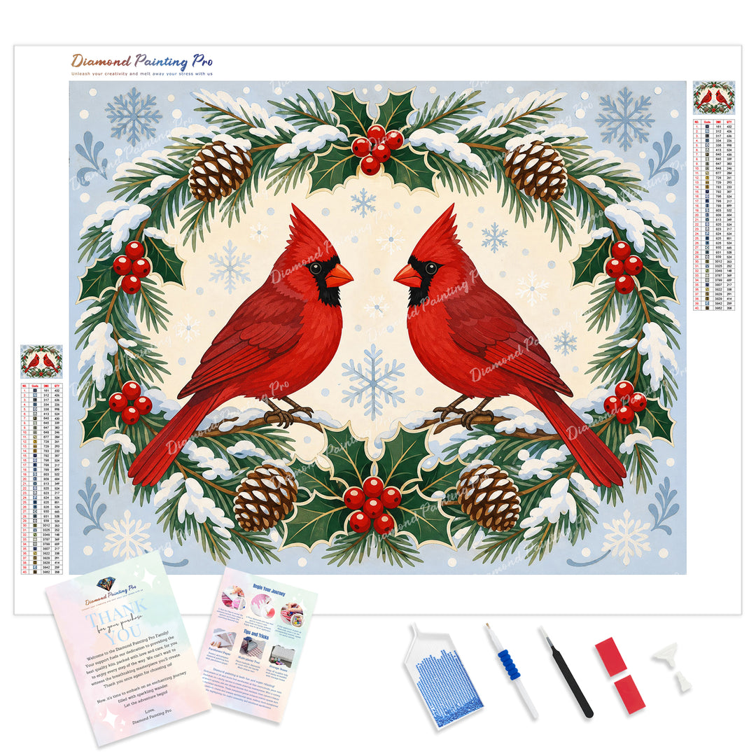 Symmetrical Cardinals Diamond Painting Kit - Full Drill / Square or Round Diamonds with AB Drills Option
