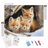 Trio of Winter Foxes Diamond Painting Kit - Full Drill / Square or Round Diamonds with AB Drills Option