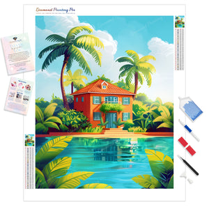 Tropical Lakeside House | Diamond Painting