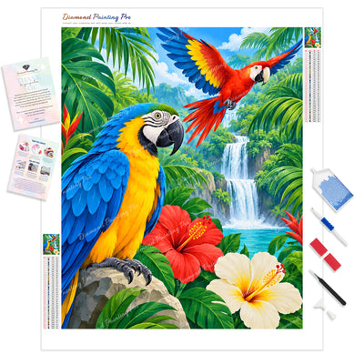 Tropical Paradise Macaw Diamond Painting Kit - Full Drill / Square or Round Diamonds with AB Drills Option