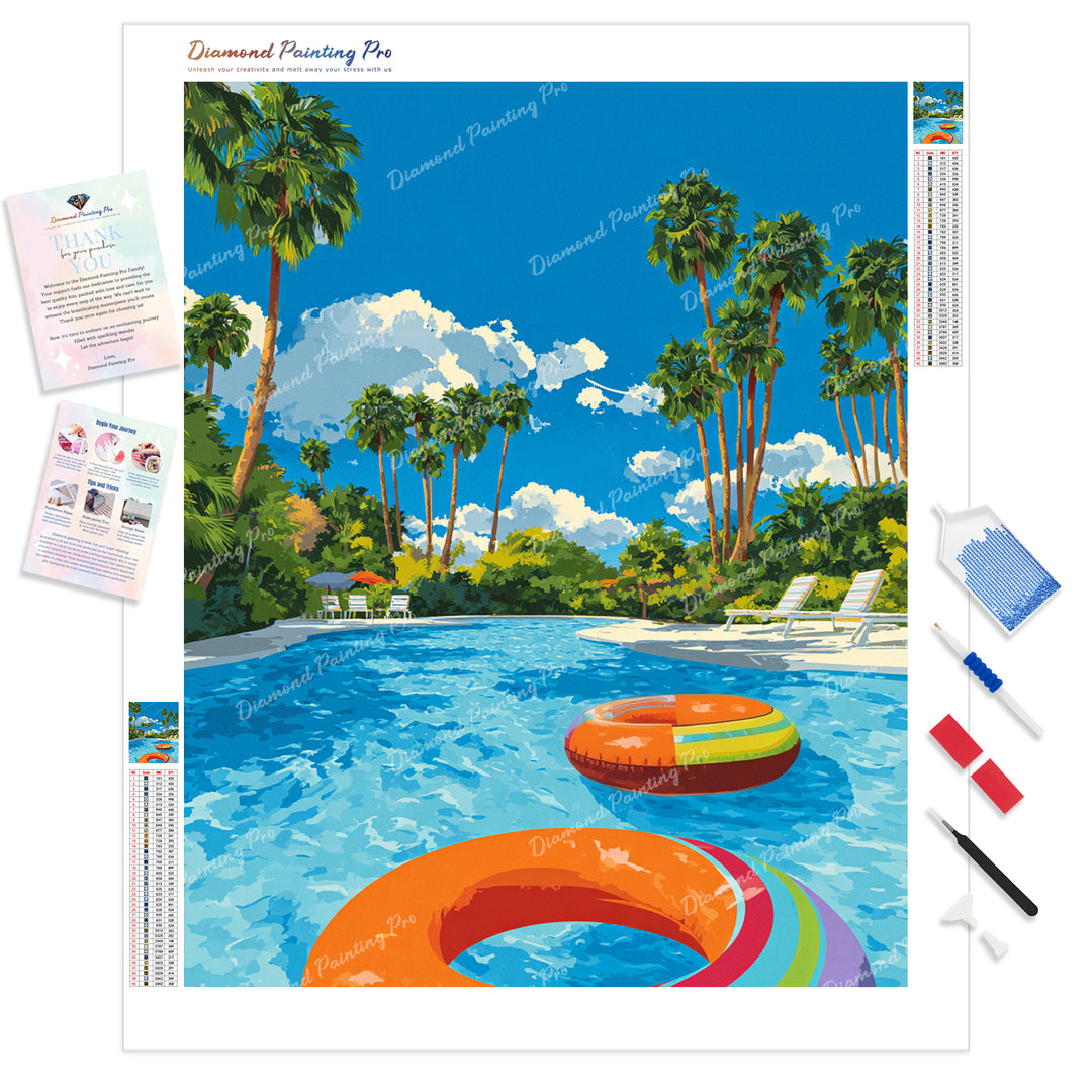 Tropical Pool Diamond Painting Kit - Full Drill / Square or Round Diamonds with AB Drills Option
