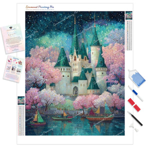 Twilight Castle and Blossoms | Diamond Painting