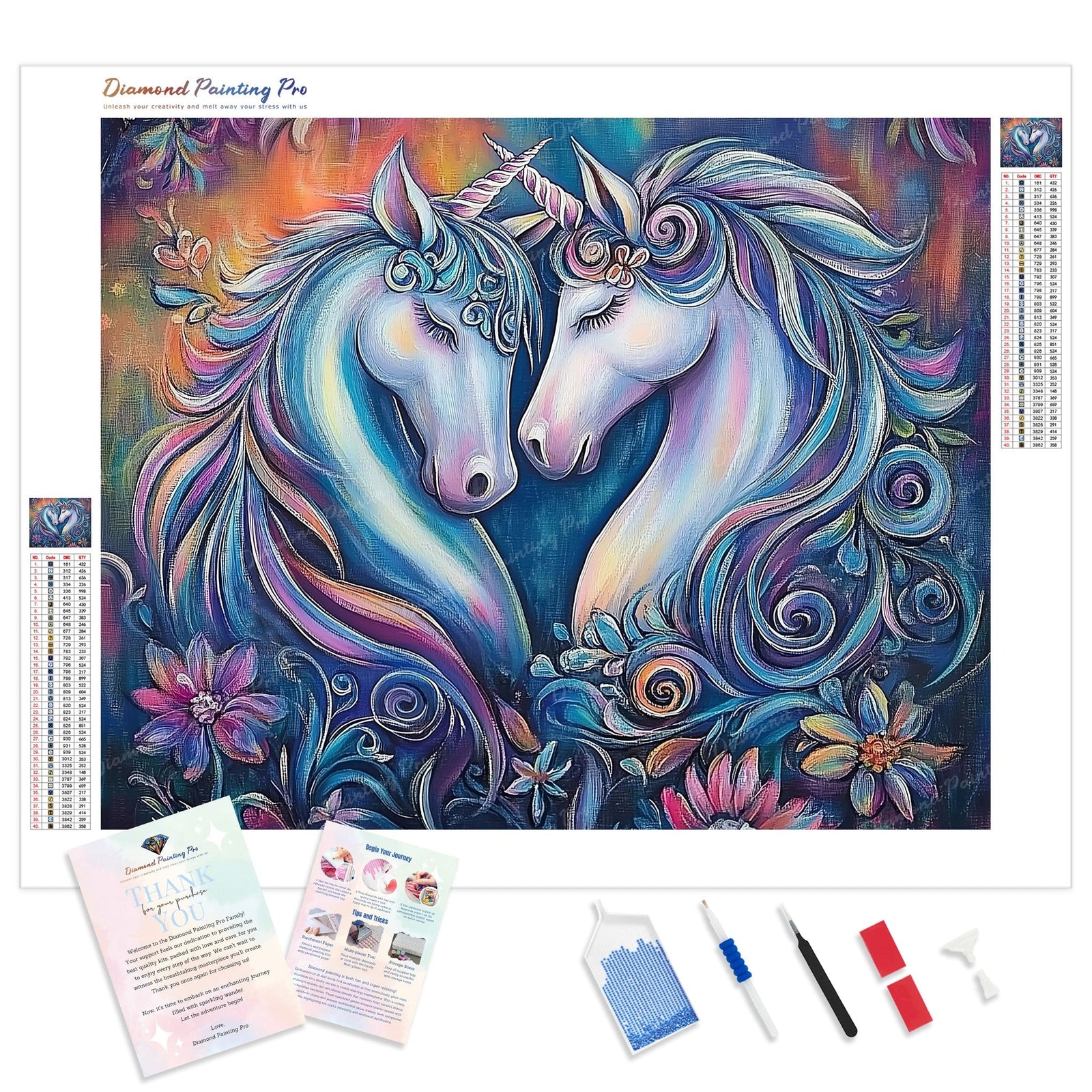 Unicorns in Love Diamond Painting Kit - Full Drill / Square or Round Diamonds with AB Drills Option